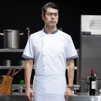 Комбинезон шеф-повара кухни, мужская униформа шеф-повара, летняя дышащая одежда с длинными рукавами от шеф-повара отеля Cateri