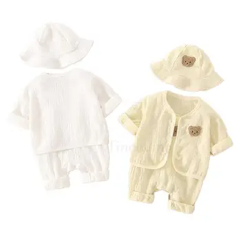 Комплект Одежды для новорожденных девочек, детские комплекты для малышей, 3шт Комбинезоны + Топы + шапки, комплекты детской одежды, оригинальные хлопковые наряды для мальчиков