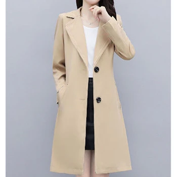Корейская версия Женского тренча свободного кроя 2023, осенне-зимнее пальто средней длины, Черная приталенная ветровка классического стиля,