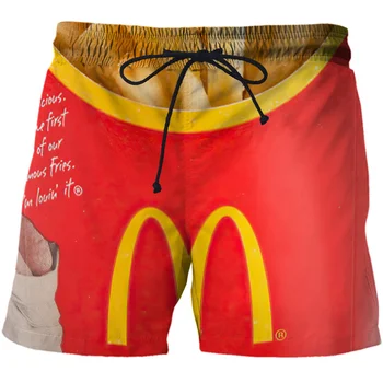 Короткие штаны для гамбургеров с 3D-принтом, Женские, мужские, детские Модные плавки, Пляжные шорты, Скейтборд, Уличные повседневные свободные шорты