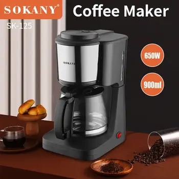 Кофеварка мощностью 900 МЛ и 650 Вт, компактная кофемашина с фильтром многоразового использования, нагревательной пластиной и кофейником для дома и офиса