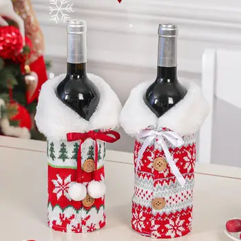 Крышка для винной бутылки Праздничные крышки для винных бутылок Рождественская елка Снежинки Олени с плюшевой подкладкой Веселого Рождества для дома