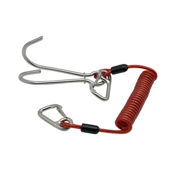 Крюк для рафтинга с двойной головкой, рифовый крюк из нержавеющей стали, спиральный пружинный шнур, аксессуар для безопасности при погружении - красный