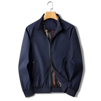Куртка Мужская Весенне-осенняя куртка со стоячим воротником, водонепроницаемая, на молнии, Устойчивая к морщинам Повседневная деловая куртка 2023 года выпуска
