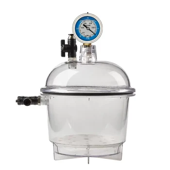 Лабораторная Пластиковая вакуумная сушилка Прозрачный Сосуд для вакуумной сушки Поликарбонатный резервуар для хранения Шаровой кран Манометр 150 мм