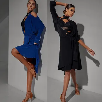 латинское платье черное синее длинное сексуальное латинское соревнование латинское платье для Танго Сальсы Ча-Ча-Ча Самбы Румбы платье zym 2305