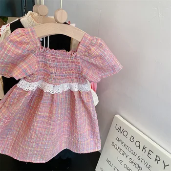 Летнее платье для девочек 2023, новая детская одежда с пузырчатыми рукавами, юбка милой принцессы, Летняя тонкая юбка в иностранном стиле, детские платья