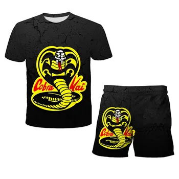 Летний спортивный костюм Cobra Kai, комплекты детской одежды, костюм для мальчиков и девочек, топ с короткими рукавами + шорты, детская одежда для мальчиков, спортивная одежда