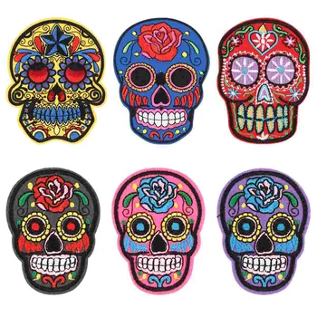 Мексиканский декор, Вышитая голова призрака Розы, тканевые наклейки, нашивки, аппликации, Приклеенные утюгом джинсы в стиле Хэллоуина