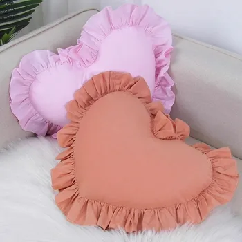 Милая диванная подушка в форме сердца, 100% хлопок, Офисная спинка с оборками, Подушки для ворса, домашний декор, подушки с краями в виде листьев Лотоса