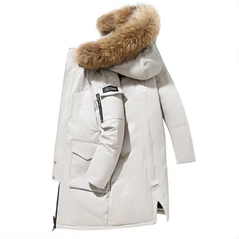 Модное пальто, утепленная куртка, мужская теплая удлиненная парка с капюшоном, Белый утиный пух, высококачественное мужское новое зимнее пуховое пальто 3XL