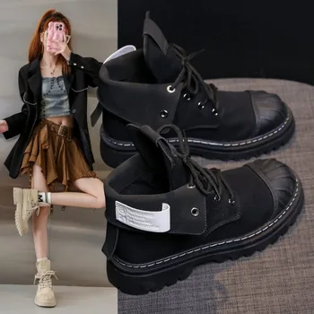 Модные женские повседневные ботинки 2023 года, уличные модные нескользящие короткие ботинки, Холщовая рабочая обувь, Обувь с высоким берцем, Парусиновая обувь Paladin