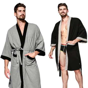 Мужская ночная рубашка Гостиничный хлопчатобумажный халат, банное полотенце для сауны, мужская пижама, мужские халаты, банный халат, Кимоно, мужской повседневный домашний халат