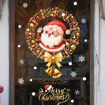 Мультяшная Рождественская наклейка на окно Noel Glass Wall Decor Рождественская елка Наклейка со статическим электричеством Венок Санта С Рождеством 2023