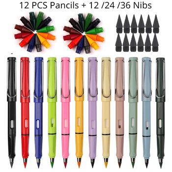 Набор из 12 цветов Бесконечные карандаши для письма Вечный карандаш Ручки для детей Вечный карандаш с ластиком Школьные принадлежности для рисования Стационарные