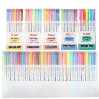 Набор из 5-цветной полипропиленовой коробки с двуглавой флуоресцентной ручкой для письма и рисования граффити, разметка заметок, ручная ручка для разметки счетов