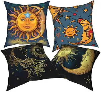 Наволочка с изображением Солнца, полумесяца и звезды декоративное искусство наволочка на молнии украшение дивана 45x45 наволочка