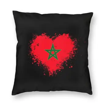 Наволочка с Изображением Флага Марокко в виде Сердца 45x45 см, Домашняя Декоративная Печать, Мавританская Марокканская Патриотическая Наволочка для Гостиной