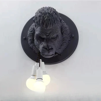 Настенный светильник в виде головы животного кабинет спальня коридор кофейня зоопарк линия укуса гориллы настенный светильник