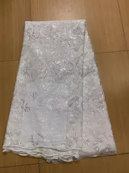 Нигерийская кружевная ткань с 3D блестками 2023 белая Высококачественная Африканская кружевная ткань с французским тюлем, кружевные ткани с вышивкой блестками для вечернего платья
