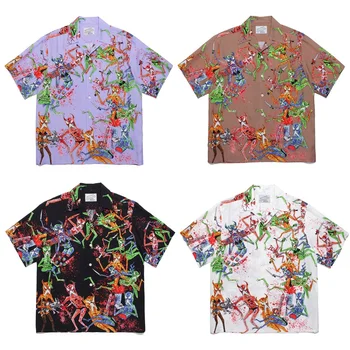 Новые многоцветные рубашки Wacko Maria Для мужчин и женщин, высококачественная рубашка с коротким рукавом и отворотом в гавайском пляжном стиле с бирками
