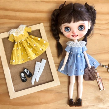 Одежда для куклы Dula Платье сине-желтые сломанные цветы юбка Blythe Qbaby ob24 ob22 Azone Licca ICY JerryB 1/6 Bjd Кукла