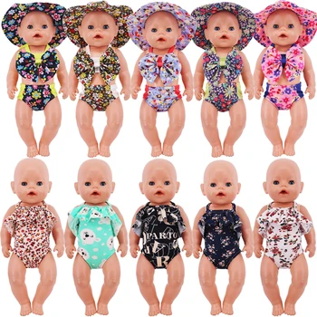 Одежда для кукольной малышки, купальники с цветочным рисунком + шапочка, аксессуары для кукол, 43 см, Reborn Baby и 18 дюймов, игрушки для американских поп-девочек, наше поколение