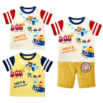 Одежда для мальчиков 2023, Летняя детская футболка с короткими рукавами и рисунком медведя из мультфильма 