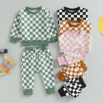 Осенняя детская одежда Citgeett для девочек и мальчиков, свитшоты с длинными рукавами и штаны в клетку, комплект осенней одежды