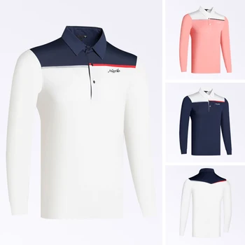 Осенняя новая одежда для гольфа, мужская рубашка с отворотом, спортивная, дышащая, удобная, эластичная, высококачественная, быстросохнущая, с длинными рукавами.