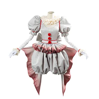 Пеннивайз Косплей Костюм ужасов Пеннивайз Костюм клоуна Наряд для женщин девочек Карнавальное платье на Хэллоуин Наряд