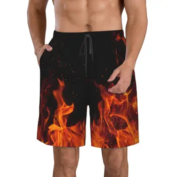 Плавки Burning Flame, мужские быстросохнущие шорты для плавания, эластичные водные пляжные шорты с компрессионной подкладкой, карманы на молнии.