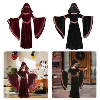  Платье Ведьмы, костюмы на Хэллоуин для детей, бархатная длинная толстовка для девочек, средневековый карнавал для косплея, одежда для выступлений на вечеринках.