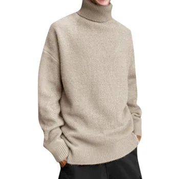 Плюшевый теплый свитер, мужские повседневные пуловеры с высоким воротом, свитер, топ, осенне-зимние вязаные свитера для мужчин, Нижняя рубашка, джемпер
