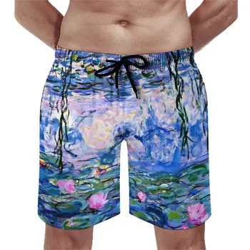 Пляжные шорты Van Gogh с принтом водяных лилий, Милые пляжные шорты с мужским рисунком для бега, серфинга, Быстросохнущие пляжные плавки В подарок