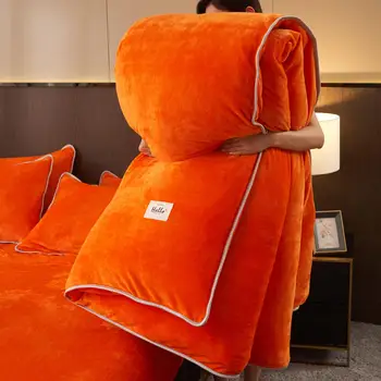  Пододеяльник из кораллового флиса, 1 шт., оранжевый Цвет, Теплое мягкое толстое покрывало для кровати на зиму, одеяло housse de Queen/King