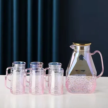 Прозрачный чайник из градиентного розового стекла, набор чайников для горячей и холодной воды, Кувшин для воды, кофейник, домашний графин для воды, Термостойкая чашка 1,6 л