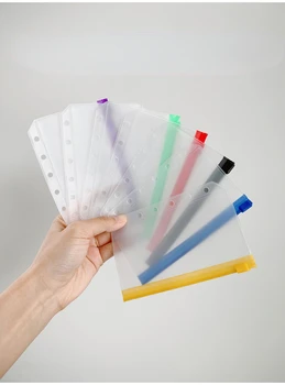 Разноцветные папки-переплеты A7 на молнии для блокнота с 6 кольцами, прозрачные пакеты для документов с отрывными листами