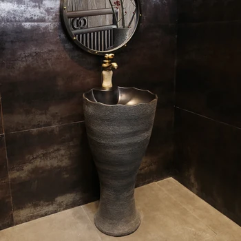 Раковина с колонной из натурального дерева, Вертикальный встроенный умывальник, Тип пола в ванной, китайская керамическая раковина на колонне