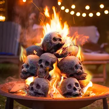 Реквизит для моделирования черепа на Хэллоуин, имитация атмосферы ужаса, горящий череп, украшение из смолы, камин, барбекю, украшение для вечеринки