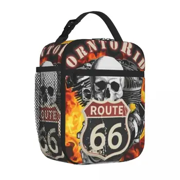 Ретро route 66, мотоциклетные сумки с черепами, изолированные сумки для ланча, термосумки, ланч-боксы, сумки для пикника, сумки для еды для женщин, детей, офиса