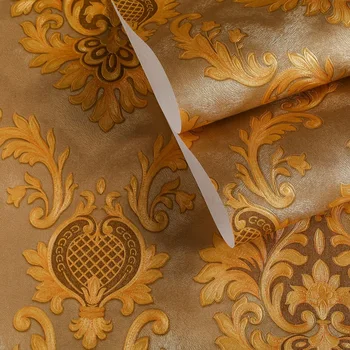 Роскошные Дамасские обои золотисто-кофейного цвета с тиснением, виниловые обои в цветочек для дома, гостиной, спальни в рулоне
