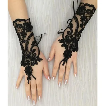Свадебные Кружевные Перчатки, короткие Черные перчатки без пальцев, свадебные Аксессуары для Хэллоуина