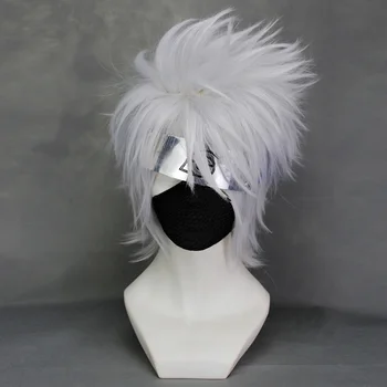 Серебристо-белый короткий лохматый многослойный парик для косплея аниме, только без шапочки для парика.