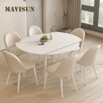 Современная мебель для маленькой квартиры, бытовой Белый круглый стол для кухни, столешница из каменной плиты, простой Функциональный обеденный набор