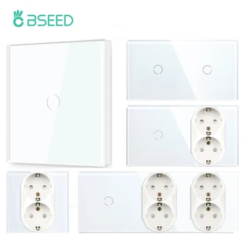 Стандартный Сенсорный выключатель света BSEED стандарта ЕС, двойные настенные розетки 1/2 / 3 группы, Электрические розетки, Настенный выключатель на стеклянной панели, Обустройство дома