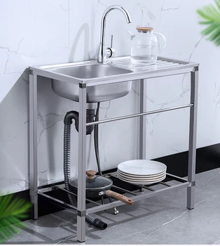 Стол-раковина из нержавеющей стали со встроенной платформой для мытья посуды и овощей с кронштейном для кухонного умывальника