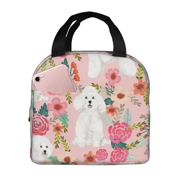 Сумка для ланча с розовыми цветами для собак, женская Большая многоразовая изолированная коробка для ланча для работы, складная сумка для офиса для взрослых