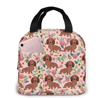Сумка для ланча с цветочным рисунком Dachshunds для женщин, изолированная сумка для пикника, термосумка-холодильник, сумка для приготовления Бенто, милая сумка для ланч-бокса для кемпинга