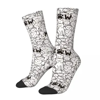 Счастливые мужские носки Meow Cat Paw в стиле Ретро Meow Harajuku, повседневные носки для экипажа, Подарочный рисунок с принтом